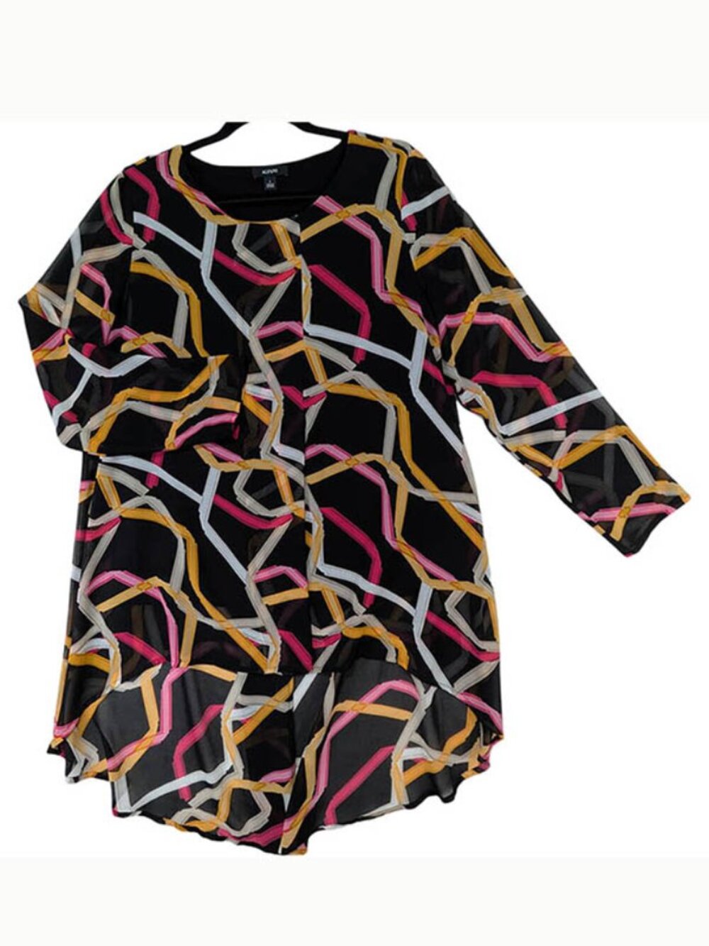 Alfani High Low Tunic Womens L Black Sheer Geometric Modern Professional‎ Lined